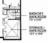 This plan shows an accessible safe room house floor plan